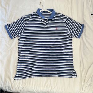Striped Blue, Navy, white Polo Shirt XXL
